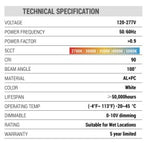 Commercial Downligh 10Inch White SUG6 120-277V 38W 100lm/W 1200lm CRI90 0-10V dim - technical specifications